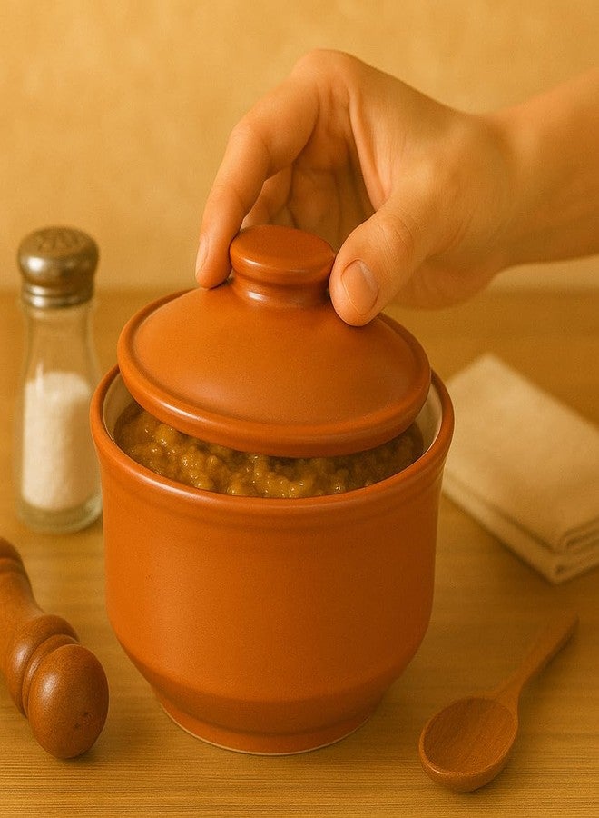 KunhaR Multipurpose Ceramic Donga - Terracotta Plain | 270 ML Lidded Serving Donga | Microwave & Dishwasher Safe | Ideal for Gravy, Dal, Curry & More - Image 2